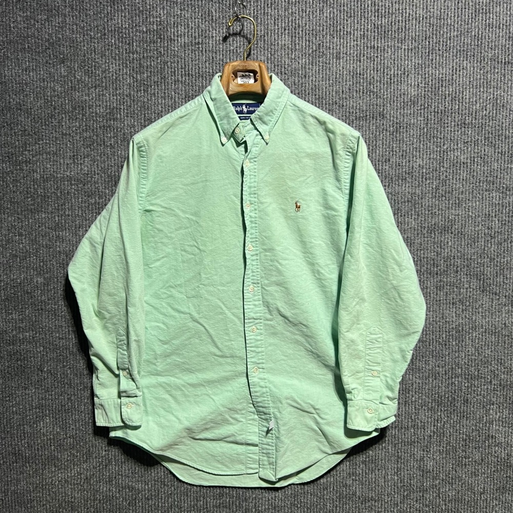 Vintage Ralph Lauren Button Down Shirt Mens 16-33 Mint Green Oxford Long Sleeve